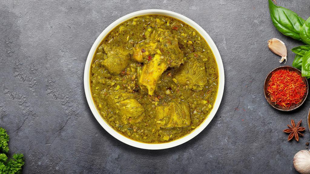 Saag Seeker Lamb · Lamb cooked in a spinach gravy infused with garlic, ginger, & fresh spices.