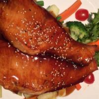 Salmon Teriyaki · Served with rice and soup or salad.