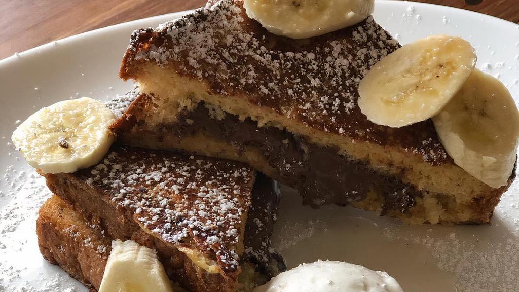 Nutella Stuffed  French Toast · Thick brioche french toast, Nutella, grilled bananas