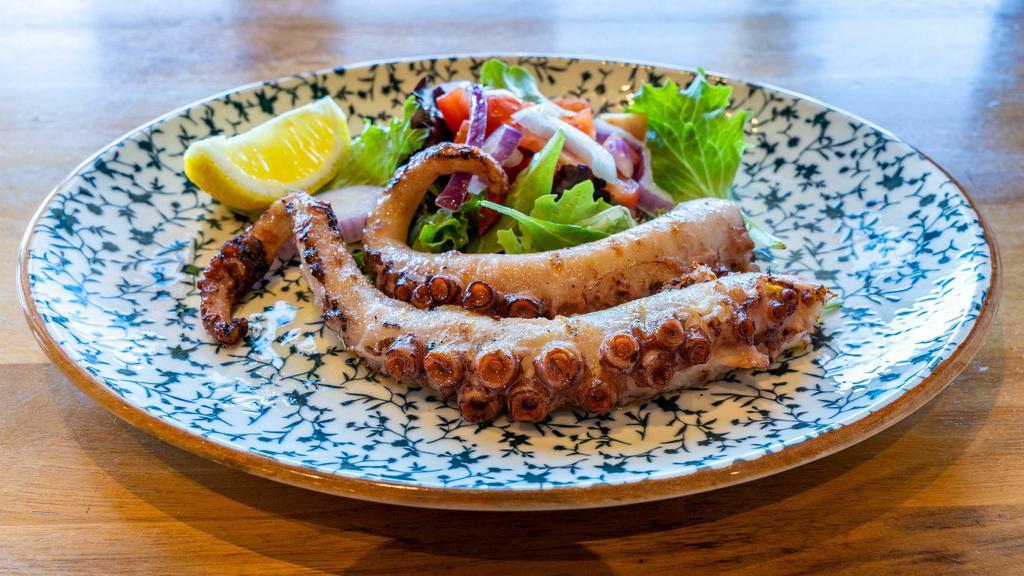 Grilled Octopus · Tender baby Spanish octopus tossed with extra virgin olive oil. Gluten-free.