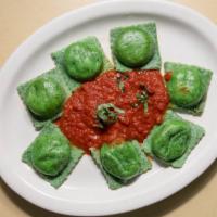 Vegan Ravioli · With fire-roasted tomatoes, spinach, and tofu with choice of sauce.
