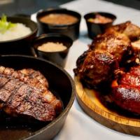 Brazilian Style Family Bbq · (For 4 people) Top sirloin, pork loin, 4 sausages, 4 drumsticks. Your choice of 4 sides and ...