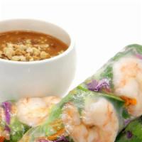 Shrimp Summer Rolls · 2 rolls with shrimp, lettuce, purple cabbage, cucumber, rice noodles, daikon & carrots, and ...