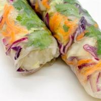 Vegetable Summer Rolls · 2 rolls with lettuce, purple cabbage, cucumber, rice noodles, pickled daikon-carrot, and cil...