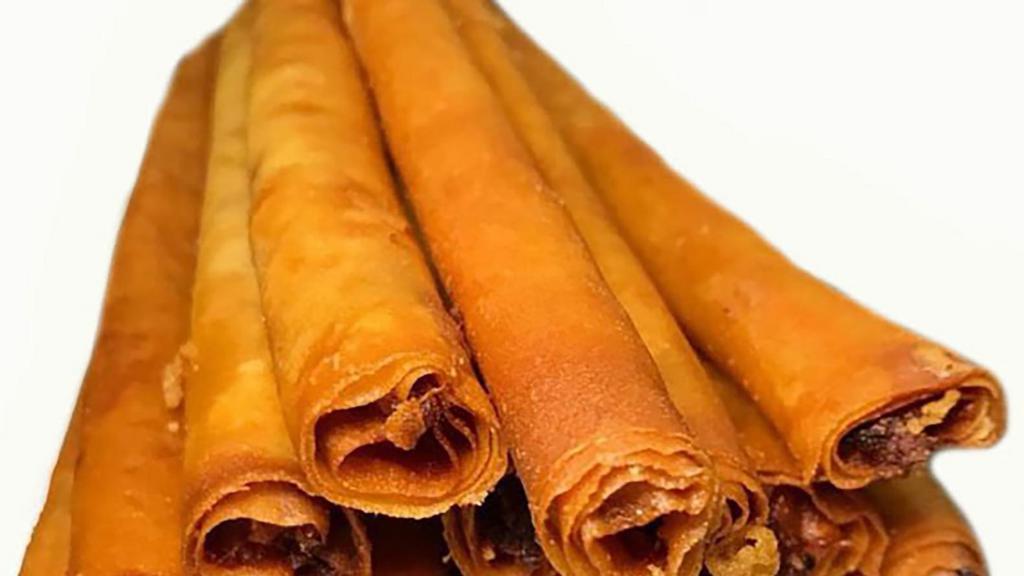 Crunchy Monster Spring Rolls · 2 rolls of 8 inch fried spring roll filled with ground pork and vegetables, wrapper made of wheat.
Please notify a staff if you have dietary restrictions or allergies.