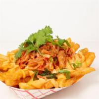 Kimchi Fries · Seasoned & battered french fries topped w/ mild spicy mayo, mild kimchi, chopped scallions, ...