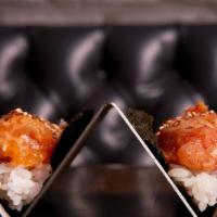 Spicy Salmon Hand Roll · Spicy.