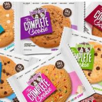 The Complete Cookie (4 Oz.) · Eight g fiber, no egg, no dairy, no soy, non-GMO, vegan, 16 gm protein.