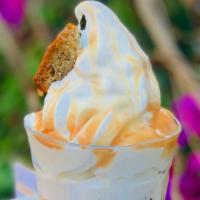 Roasted Banana Bread Sundae · Banana bread crumbs layered with vanilla ice cream and homemade salted caramel