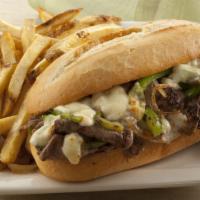 Steak Sandwich · Delicious sandwich made with Beef steak, sautéed onions, and green peppers.