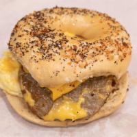 Sausage, Egg And Cheese
 · Seasoned ground meat that has been wrapped in a casing.