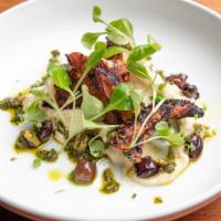 Charred Octopus · chick peas hummus, sweet peppers, pine nuts, olives pesto