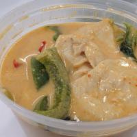 Panang Curry · Spicy. Choice of protein. A thick, rich, red curry cooked with coconut milk, basil leaves, b...