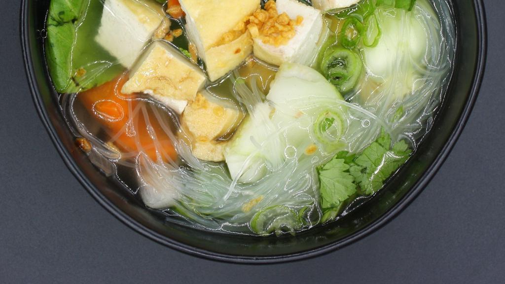 Clear Soup · Gluten-free. Vegetarian. Shredded vegetables and bean vermicelli, serve in a classic vegetarian broth.