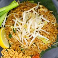 Pad Thai · Sautéed rice noodles, egg, bean, sprouts, scallion and crushed peanuts in a tamarind sauce. ...