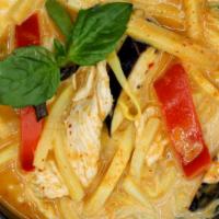 Red Curry (Vegetarian) · Hot red chili paste and light sweet curry in the mix of coconut milk, eggplant, bamboo shoot...