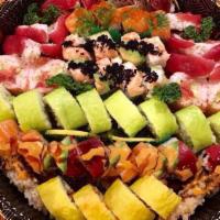 Sushi & Sashimi Combination · 12 pieces sashimi, five pieces sushi and spicy tuna or tuna roll.
