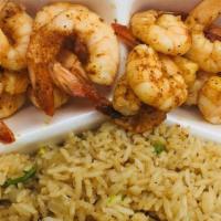Shrimps · 10 pieces of shrimp served with french fries or fried rice.