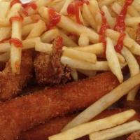Shrimps And Crab Sticks · 5 shrimps and 4 crab sticks served with french fries or fried rice.