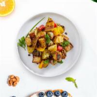 Home Fried Potatoes · Idaho potatoes cut into cubes and stir fried with onions and peppers