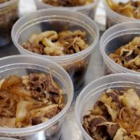 Beef Bowl Beef  · Simmered Shredded Beef with white Onions & Shirataki in 16 oz cup. 1~2 Servings. Freezable