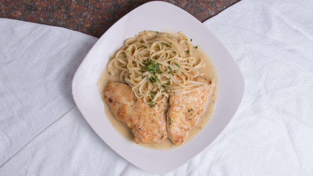 Chicken Francaise · Dipped in egg batter with a lemon white wine sauce.