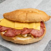 Pork Roll With Eggs & Cheese On A Roll · Served on a Portuguese roll.