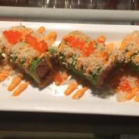 Wasabi Roll · Spicy tuna inside and avocado on top. No rice. With wasabi mayo and spicy mayo.