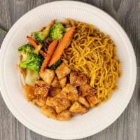 Chicken Noodles · Includes broccoli onion carrots and mushrooms.