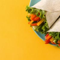 Veggie Wrap · Gourmet wrap made with Avocado, lettuce, tomatoes, cucumbers, and sprouts.