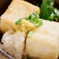 Age Tofu · Deep-fried tofu topped with flakes.