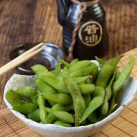 Edamame · Lightly salted boiled soybean pods.