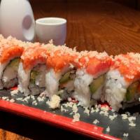 Queen'S Blvd Roll · King crab avocado with spicy tuna and crunch on top.