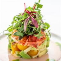 Chilled Lobster Salad · Cucumber, avocado, cherry tomatoes, hearts of palm, and grapefruit dressing.
(GF)(DF)(Contai...