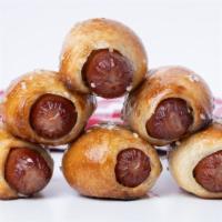 Mini Pretzel Dogs · Made with 100% angus beef.