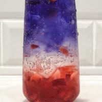 Galaxy-Ade · Iced only. House made strawberry jam, with butterfly pea tea, club soda. Please shake well b...