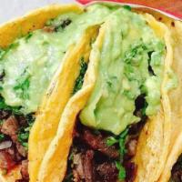 3 Tacos Pork / Carnitas · Pork.
IT INCLUDES GUACAMOLE IT IS MADE WITH MEXICAN AVOCADO TOMATO ONION CILANTRO LEMON AND ...