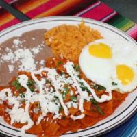 Chilaquiles Beef & Eggs Chilaquiles / Carne Y Huevo · ACCOMPANIED WITH RED BEANS AND YELLOW RICE AND EGGS AND SALAD       BON APPETITE..

ACOMPANA...