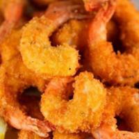 Jumbo Shrimp Combo (6 Pcs.) · Papas fritas, ensalada, and soda.