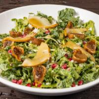 Fig And Pear Salad · Dried figs, Asian pear, pomegranate seeds, argula, baby kale, shredded manchego and fontina ...