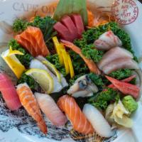Sushi & Sashimi Combo · Eight pcs sashimi, four pcs sushi, tuna, or California roll.