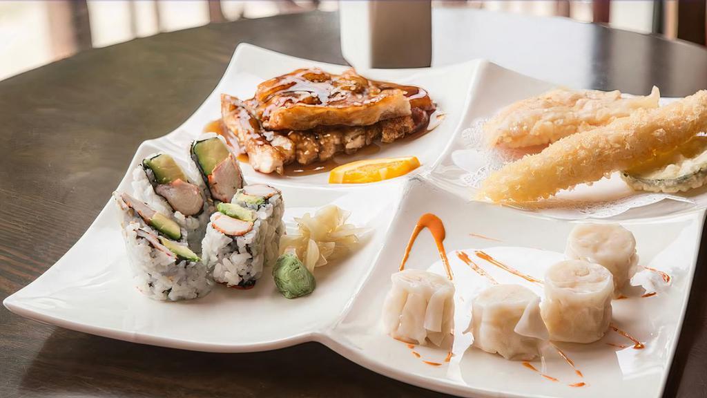 Teriyaki Dinner Box
 · Served with shumai, tempura, California roll, soup, salad and white rice.