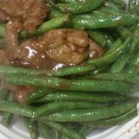 Beef With String Beans · Sliced Beef with String Beans sauteed in Smoked Tea Sauce. Delicious!