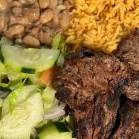 Carne Asada Plato  · If there's an ingredient you do not want please let us know our plates come with rice, pinto...