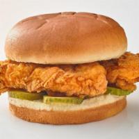 Saucy Classic Chicken Sandwich · 2 Double Breaded Chicken Tenders with our Signature Sauce and Dill Pickle Slices.