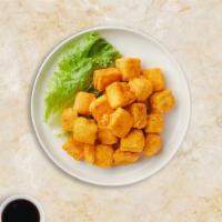 Perfect Plum Soy Protein · Breaded, deep-fried soy protein nuggets with plum sauce.