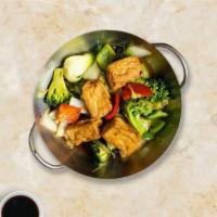 Sautéed Tofu & Veggie · Tofu, broccoli carrots, zucchini, lotus, asparagus, sugar-snap peas and cauliflower, sautéed...