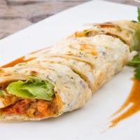 Buffalo Chicken Wrap · Chicken breast smothered in spicy Buffalo sauce, pepper jack cheese, fresh lettuce and tomat...