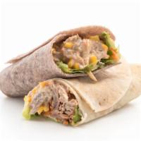 Tuna Supreme Wrap · Our homemade tuna salad with fresh sprouts, carrots, tomatoes and roasted pepper on your cho...