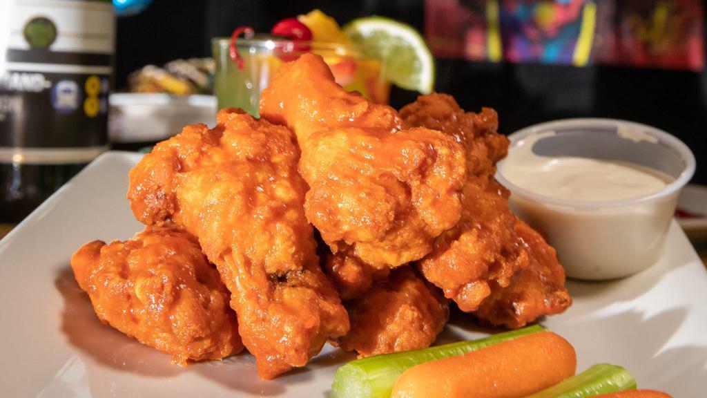 Wings · Six Wings with Sweet Chili, Buffalo or Honey BBQ Sauce.